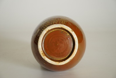 A Chinese monochrome persimmon-glazed kundika with applied gilt decoration, 18/19th C.