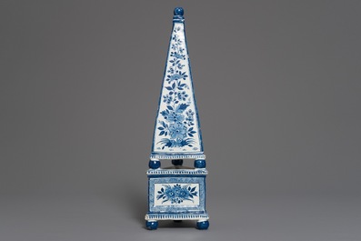 A blue and white Delft style obelisk with floral design, Braunschweig, Germany, 18th C.