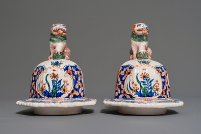 A pair of large Delft style cashmire palette covered vases, France, 19th C.