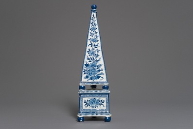 A blue and white Delft style obelisk with floral design, Braunschweig, Germany, 18th C.