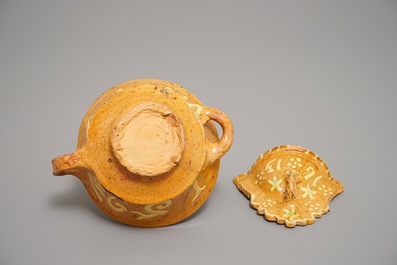 A Dutch slipware miniature fire bell dated 1613 and a bowl dated 1593, Northern Netherlands, 16/17th C.