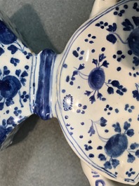A Dutch Delft blue and white tulip vase with floral design, 18th C.