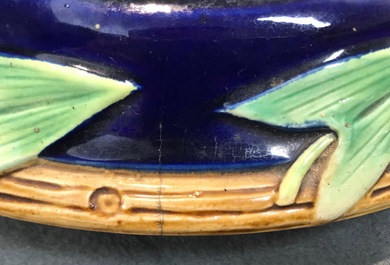 A George Jones Art Nouveau majolica jardiniere on stand, 19th C.