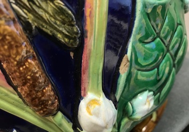 A George Jones Art Nouveau majolica jardiniere on stand, 19th C.