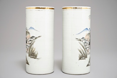 A pair of Chinese hat stands with landscapes, 1st half 20th C.