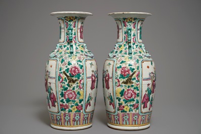 A pair of Chinese famille rose vases with figures, 19th C.