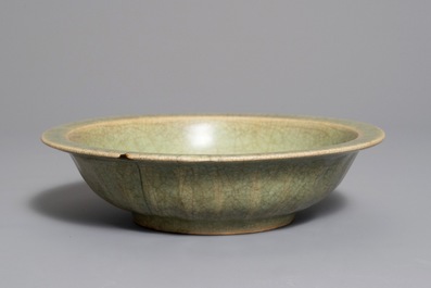 A Chinese Longquan celadon twin fish dish, Song