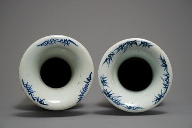 Two Chinese blue and white celadon-ground landscape vases, 19/20th C.