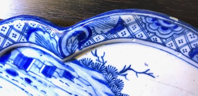 A fine Dutch Delft blue and white chinoiserie tea scene plaque, 1st half 18th C.