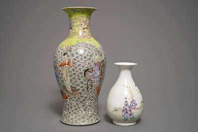 19-20世纪 粉彩八仙凤尾瓶 粉彩人物玉壶春瓶 两件