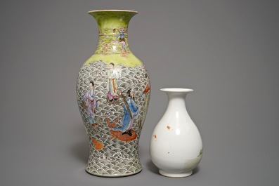 19-20世纪 粉彩八仙凤尾瓶 粉彩人物玉壶春瓶 两件