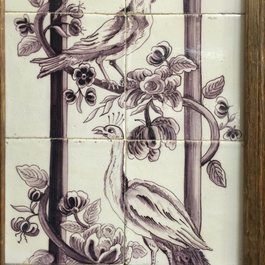 A pair of vertical Dutch Delft manganese tile panels, prob. Utrecht, 2nd half 18th C.