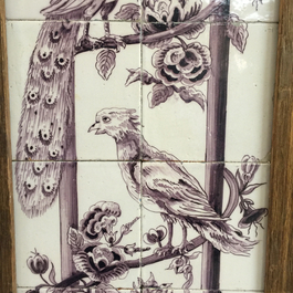 A pair of vertical Dutch Delft manganese tile panels, prob. Utrecht, 2nd half 18th C.