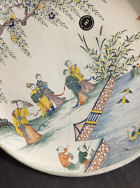 A polychrome French faience chinoiserie dish, Sinceny, 18th C.