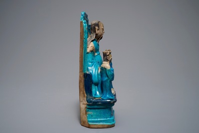 Un groupe de Zhenwu et ses attendants en porcelaine de Chine &eacute;maill&eacute; turquoise, Kangxi