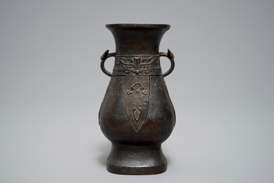A Chinese archaistic bronze hu vase, Ming