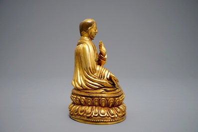 Un mod&egrave;le d'un Dalai Lama en bronze dor&eacute;, Sino-Tibet, 19/20&egrave;me