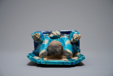 A Chinese turquoise-glazed Zhenwu and attendants group, Kangxi