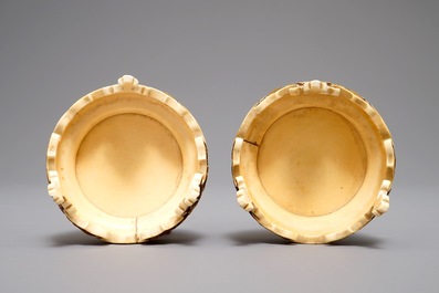 A pair of Japanese carved ivory stands, Meiji, 19th C.