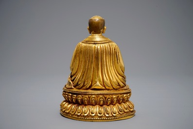 A Sino-Tibetan gilt bronze figure of a Dalai Lamai, 19/20th C.