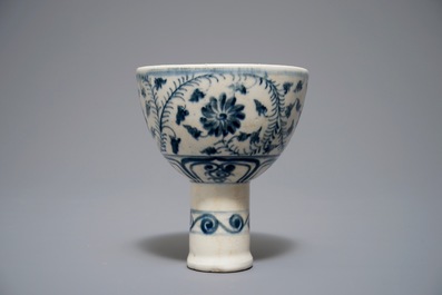 A Vietnamese blue and white stem cup, probably Le Dynasty, My Xa kilns, 15/16th C.
