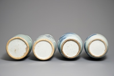 Four Chinese blue and white celadon-ground vases with Buddhist lions and landscapes, 19/20th C.