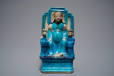 Een Chinese turquoise geglazuurde groep met Zhenwu en zijn dienaars, Kangxi