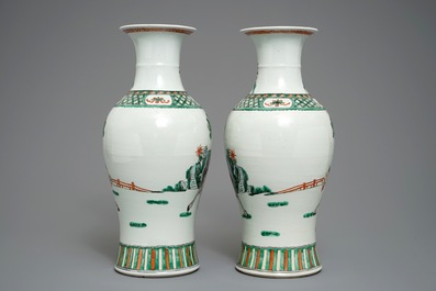 A pair of Chinese famille verte warrior vases, 19/20th C.