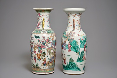 Deux grands vases en porcelaine de Chine famille rose, 19&egrave;me