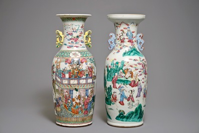 Deux grands vases en porcelaine de Chine famille rose, 19&egrave;me