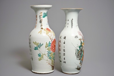 Two large Chinese qianjiang cai and famille rose vases, 19/20th C.
