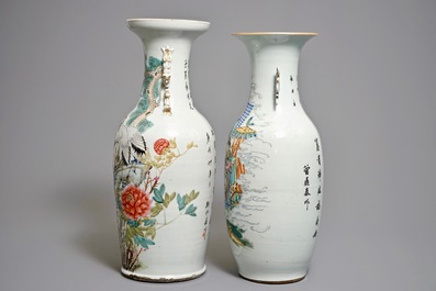 Twee grote Chinese qianjiang cai en famille rose vazen, 19/20e eeuw