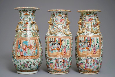 Three Chinese Canton famille rose vases, 19th C.