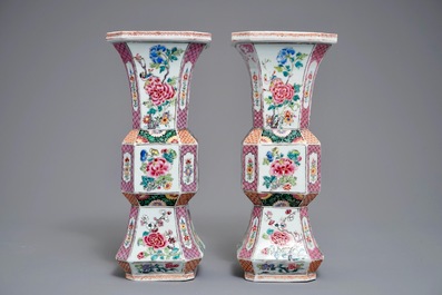 A pair of Chinese famille rose vases with floral design, Yongzheng