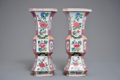 A pair of Chinese famille rose vases with floral design, Yongzheng