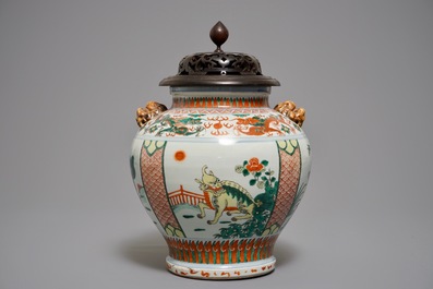 A Chinese wucai vase with mythical beasts, 19th C.