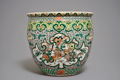 A Chinese famille rose jardini&egrave;re with design of warriors, 19th C.