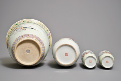 Four Chinese famille rose vases, Republic, 20th C.