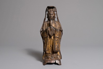 A Chinese gilt bronze figure of Wenchang Wang, Ming