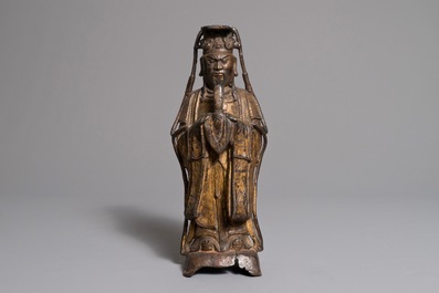 Een Chinese verguld bronzen figuur van Wenchang Wang, Ming