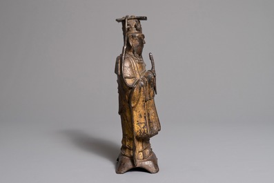 A Chinese gilt bronze figure of Wenchang Wang, Ming