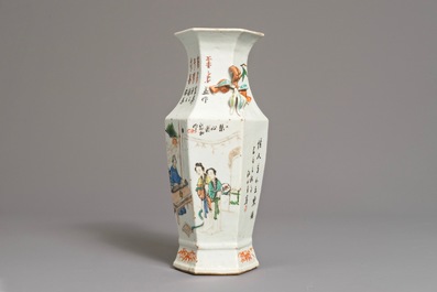 A Chinese hexagonal qianjiang cai vase, 19/20th C.