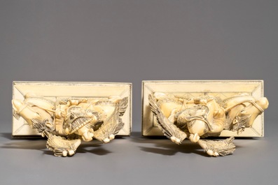 A pair of Chinese carved ivory horseriders, 19th C.