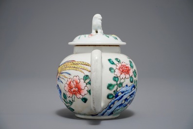 A Chinese famille rose teapot with a duck and a pheasant, Yongzheng