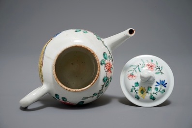 A Chinese famille rose teapot with a duck and a pheasant, Yongzheng