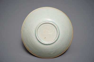 A Chinese incised qingbai bowl with underglaze floral design, Song