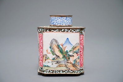 A Chinese Canton enamel tea caddy and cover, Qing
