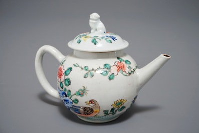 A Chinese famille rose teapot with a duck and a pheasant, Yongzheng