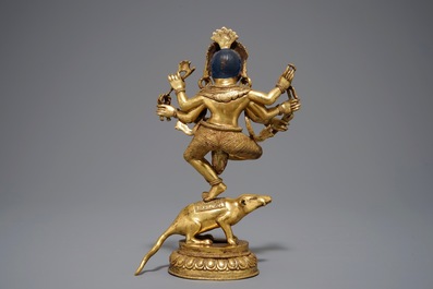 A Sino-Tibetan gilt bronze figure of Ganesha, 19/20th C.