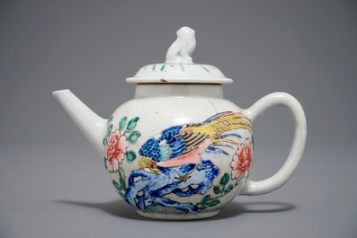 A Chinese famille rose teapot with a duck and a pheasant, Yongzheng